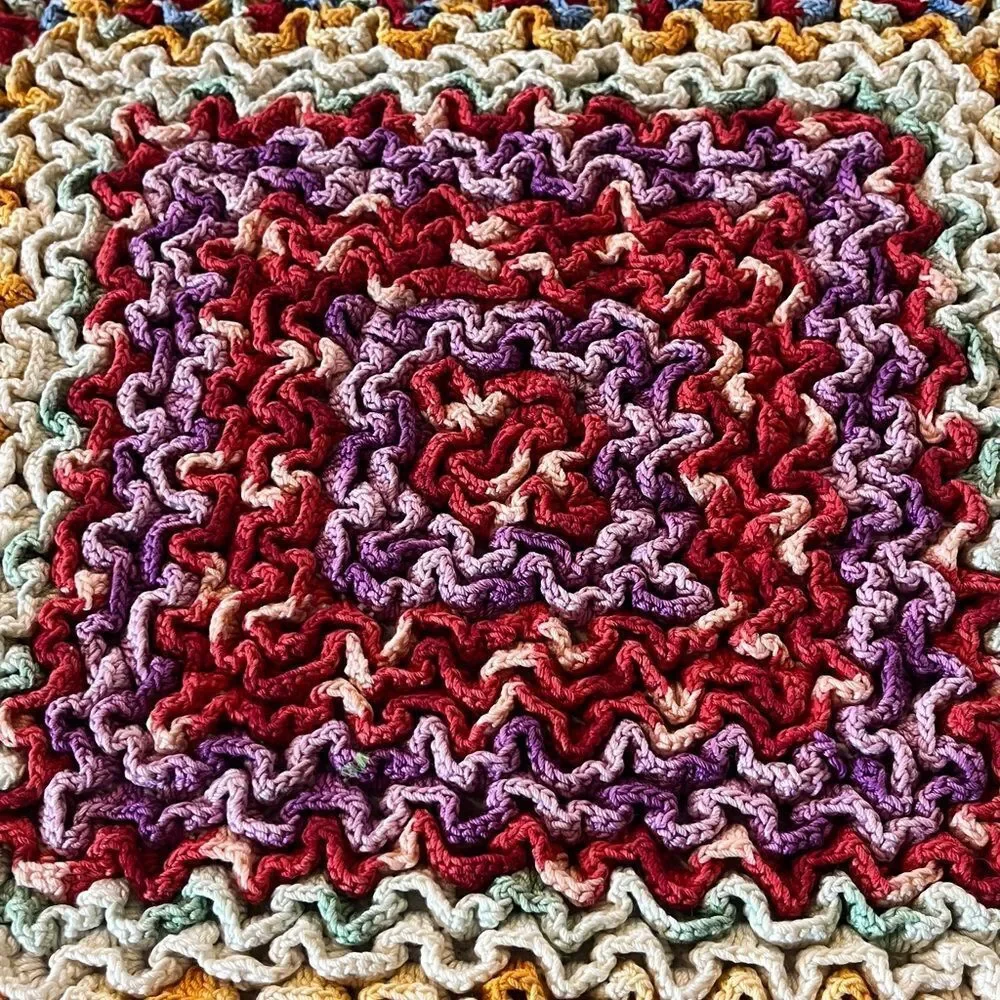 Wiggly Crocheted Square tablecloth or hotpad -Large 17x17”